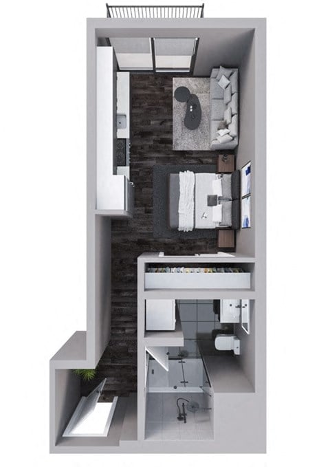 Floor plan for studio, 1 bath, 412 sqft